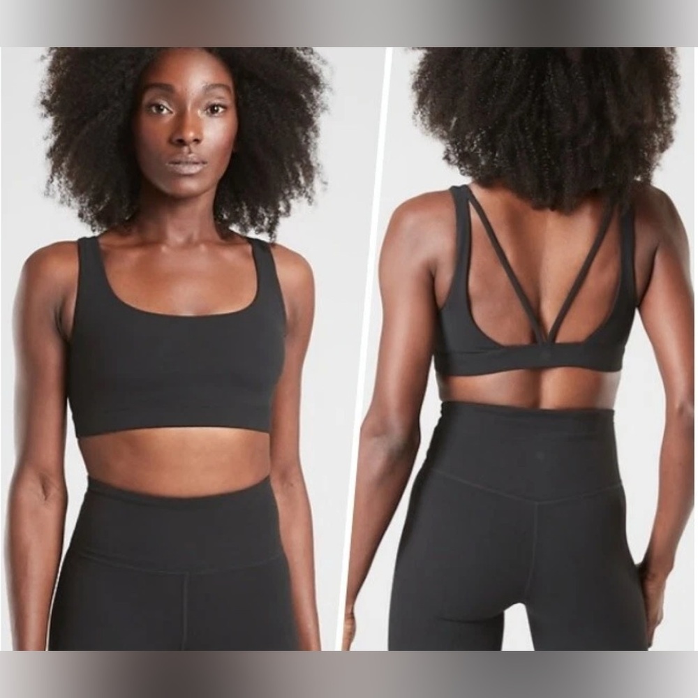 Athleta Black Exhale Bra Cross Back Strappy Fitted Crop Sports Bra 486376 EUC S